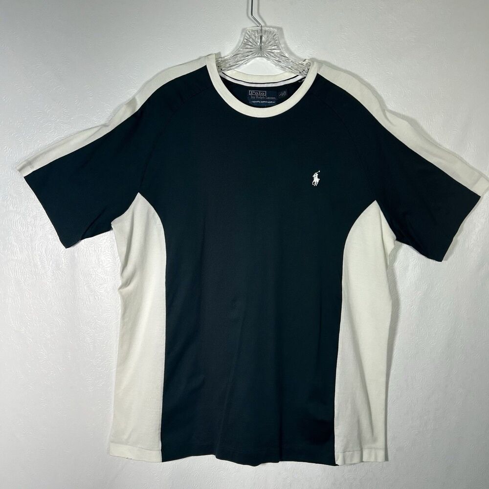 Polo Ralph Lauren Pima Cotton Shirt Moisture Management Mens Sz L White Navy
